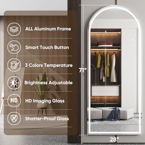 Antok 71"x28" LED Full Length Mirror, Lighted Floor Mirror, Arched - size: 71"L x 28"W, style: Arched Style