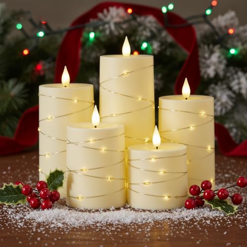 Raycare Ivory Flameless LED Pillar Candles Battery Operated Remote Timer - color: 5pcs-Ivory