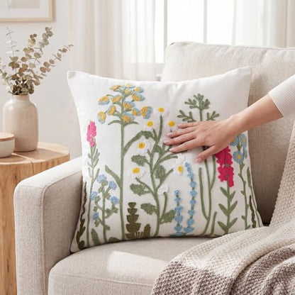 Blue Yellow Daisy Floral Embroidered Pillow Covers 20x20 Set of 2 - color: Blue Green Pink, size: 20" x 20" (Pack of 2)