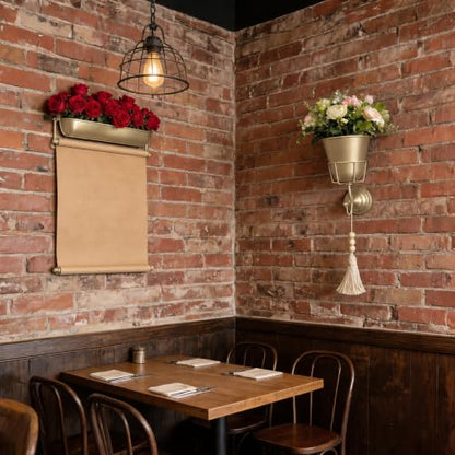 Gold Metal Wall Mounted Flower Vase for Faux & Fresh-Cut Flowers