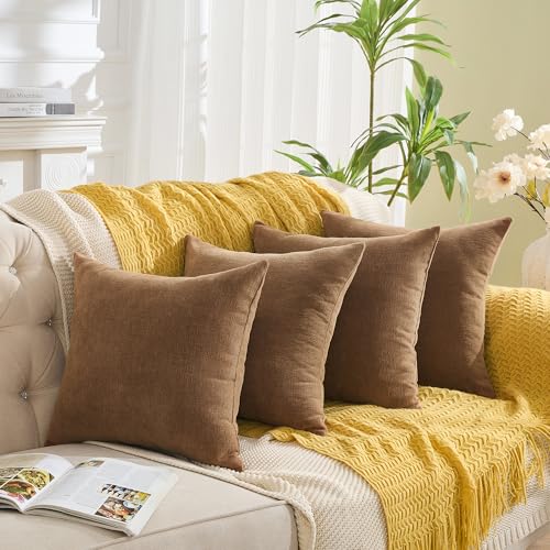 GAWAMAY 4 Pack Apricot Brown 18x18 Chenille Throw Pillow Covers for Couch - color: Apricot Brown, size: 18" x 18" (Pack of 4)