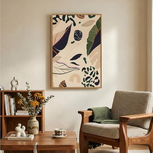 Framed Boho Abstract Tropical Botanical Wall Art for Living Room, 24x36 In - color: Earth Tones, size: 36"L x 24"W