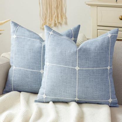 vctops Pack of 2 Rustic Lattice Throw Pillow Covers (Plaid Blue,18"x18") - color: Plaid Blue, size: 18" x 18" (Pack of 2)