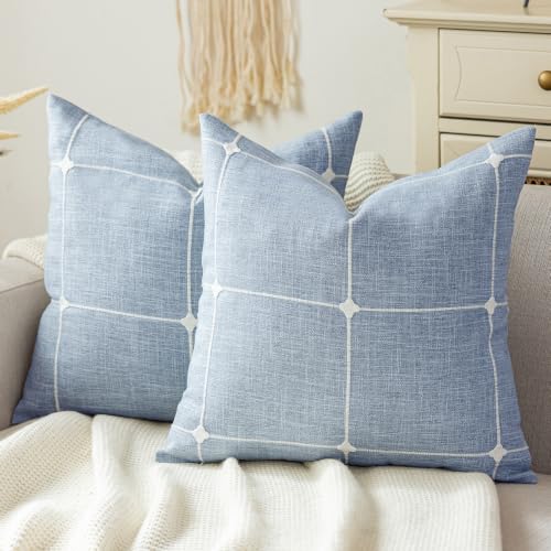vctops Pack of 2 Rustic Lattice Throw Pillow Covers (Plaid Blue,18"x18") - color: Plaid Blue, size: 18" x 18" (Pack of 2)