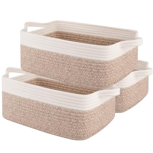 OIAHOMY 3-Pack Storage Baskets for Organizing Woven Small Basket Brown - color: Brown variegated, size: 13.8''×9.8''×5.5''