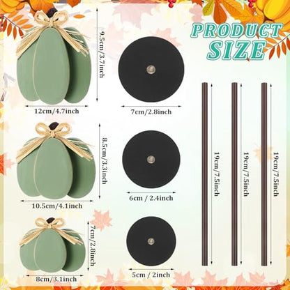 Thyle 3 Pcs Fall Pumpkin Decor, Wooden, Pale Green - color: Pale Green