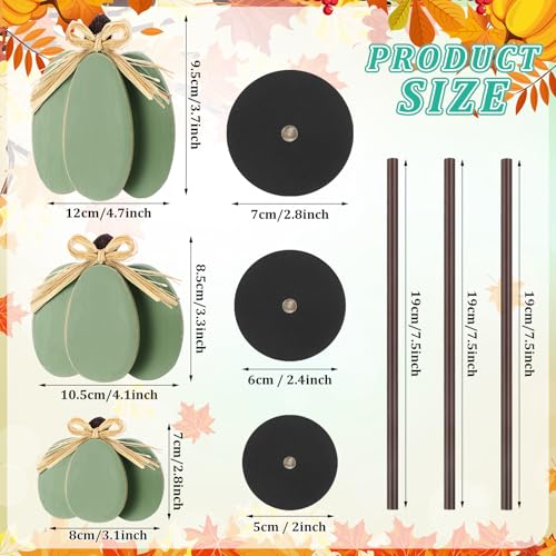Thyle 3 Pcs Fall Pumpkin Decor, Wooden, Pale Green - color: Pale Green