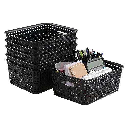 Sandmovie Black Plastic Rattan Storage Baskets, 6 Packs - color: Black