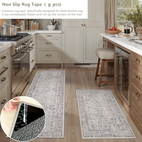 HUGEAR 2-Piece Grey Neutral Kitchen Rug Set - color: Grey, size: 20"x32"+20"x48"