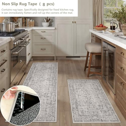 HUGEAR 2-Piece Grey Neutral Kitchen Rug Set - color: Grey, size: 20"x32"+20"x48"