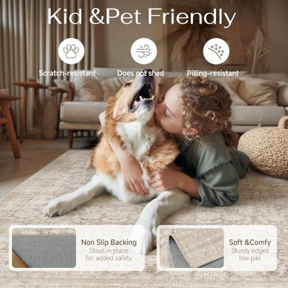 Beige 5x7 Area Rug Neutral Distressed Carpet - color: Accent | Beige, size: 5' x 7' (Rectangular)