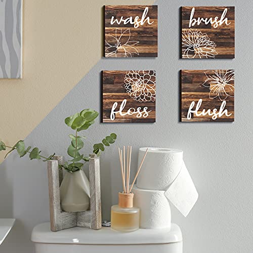 Jetec 4 Pcs Rustic Bathroom Wall Art Pictures, Brown Wooden Signs