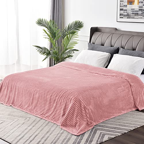 BEDELITE 3D Ribbed Jacquard Pink Full Size Blankes for Bed, 84x90 Inch - color: Dusty Pink, size: Full(84"x90")