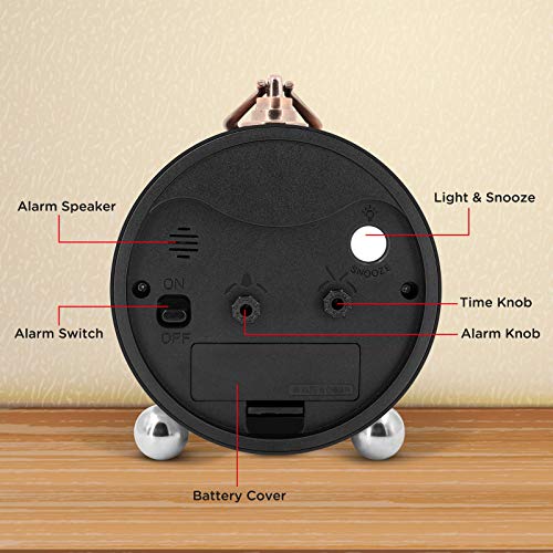 Peakeep 4" Small Battery Operated Analog Alarm Clock, Antique Retro Style - color: Aqua