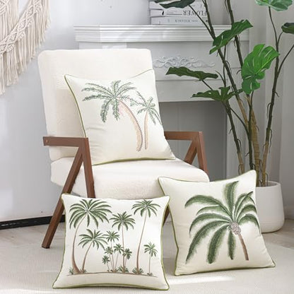 Embroidered Throw Pillow Covers 18x18 inch Pack of 2 Green Palm Tree - color: A Green Coconut Tree