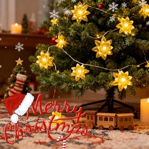 echosari Flower String Lights Battery Operated 158" Lotus Flower Warm White - color: Warm White, size: Lotus