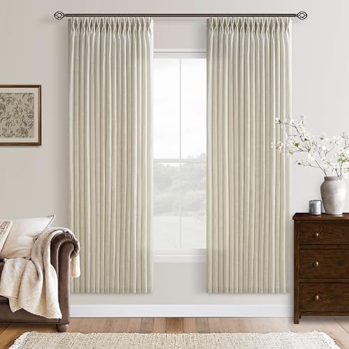 Semi Sheer Flax Linen Blend Pinch Pleat Beige Linen 72 Inch Curtains 50W - color: Linen, size: 50"W x 72"L (Pack of 2)