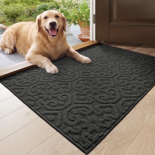 DEXI Front Door Mat Indoor Entrance, 24x36 Entryway Doormat, Dark Grey - color: Dark Grey, size: 24" X 36" (Rectangular)