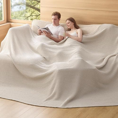 Bedsure Lightweight 100% Cotton Waffle Blanket, Oversized King, Linen - color: Linen, size: Oversized King (120" X 94")
