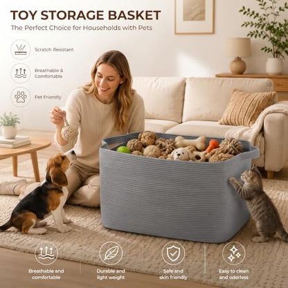 OIASKET 95L Extra Large Blanket Basket, 24" x 16.9" x 14.2" Woven Basket - color: Grey, size: 24"x16.9"x14.2"