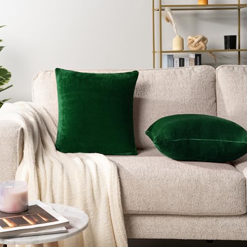 PAVILIA Emerald Green Decorative Throw Pillow Covers 18x18 Set of 2 Plush - color: Emerald Green, size: 18" x 18" (Pack of 2)