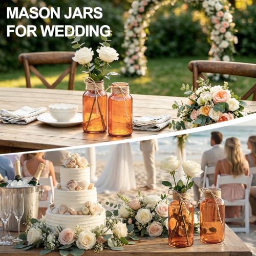6Pack Mason Jars for Centerpiece Glass Flower Bud Vase Amber Vases - color: Amber