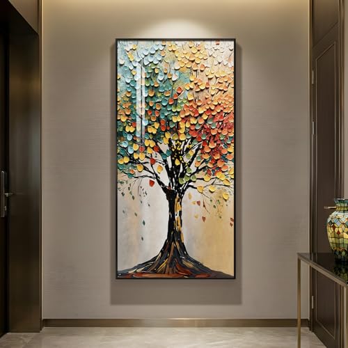 Large Framed Vertical Tree of Life Wall Art for Living Room, 30x60 In - color: Colorful Vertical, size: 60"L x 30"W