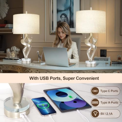 Scenekoy Silver Leaf 26” Tall Table Lamp Set of 2 for Bedroom Living Room - size: 26 inches Silver Leaf -028-SL