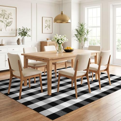 KILOCOCO Buffalo Plaid Checkered Rug 5x7 ft Black White Living Room Rug - color: Black and White, size: 5' x 7' (Rectangular)