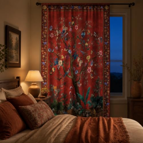 HMS Happy Memories Door Curtain, Tree of Life, 52"x84", 1 Panel - color: Red Tree