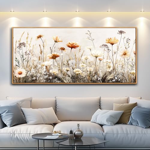 QIYILEXWART Large Wall Decor For Living Room Canvas Wall Art For Office Modern Wall Decorations For Bedroom Neutral Wildflower Landscape Painting Farmhouse Pictures Home Decor 32x72 In - color: Neutral Wildflower Canvas, size: 72"L x 32"W