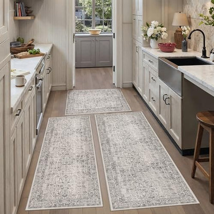 HUGEAR 3-Piece Grey Neutral Kitchen Rug Set - color: Grey, size: 20"x32"+20"x48"+30"x50"
