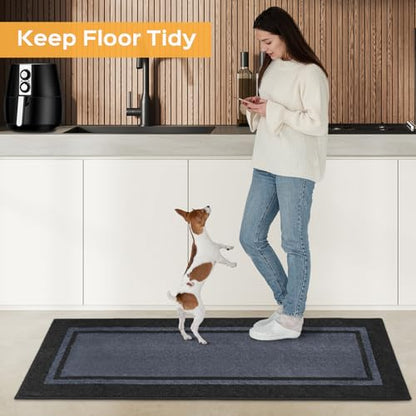 Kitchen Rugs 24" x 70", Non-Slip Runner Rugs, Bluish Grey & Charcoal - color: Bluish Grey & Charcoal, size: 24" X 70"