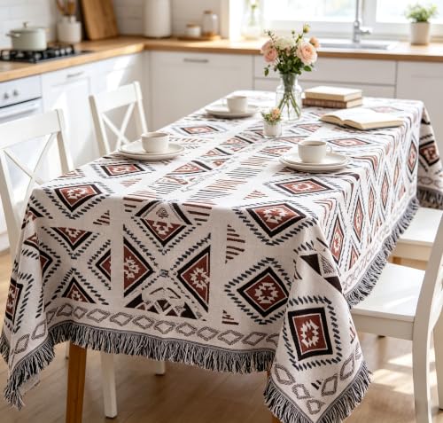 Luxlovery Beige Bohemian Sofa Throw Blankets Ethnic Woven Boho Geometric White and Khaki Throw Blanket for Couch Aztec Bed Throws Oversized Chair Sofa Cover with Tassels(63"x102") - color: Mocha, size: 63"x102",160x260cm
