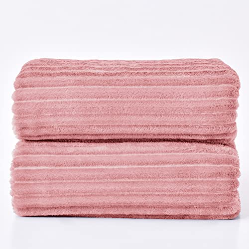 BEDELITE 3D Ribbed Jacquard Pink Full Size Blankes for Bed, 84x90 Inch - color: Dusty Pink, size: Full(84"x90")