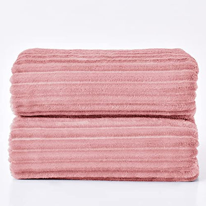 BEDELITE 3D Ribbed Jacquard Pink Full Size Blankes for Bed, 84x90 Inch - color: Dusty Pink, size: Full(84"x90")