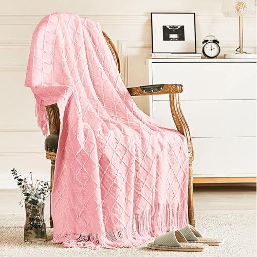 inhand Pink Knitted Throw Blanket for Couch and Bed, 50"x60" - color: Pink, size: 50"x60"