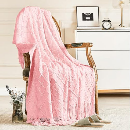 inhand Pink Knitted Throw Blanket for Couch and Bed, 50"x60" - color: Pink, size: 50"x60"