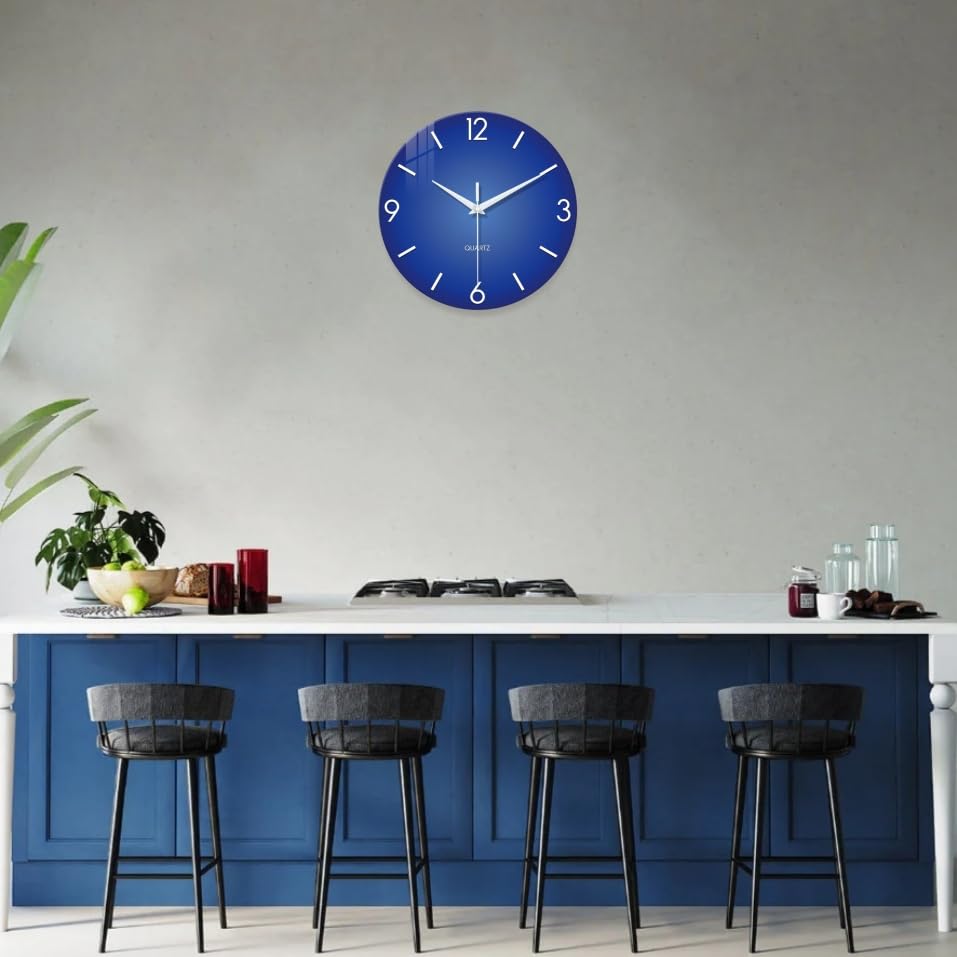 XFM Large Blue Glass Wall Clock 20 Inch Modern - color: Blue, size: 20inch