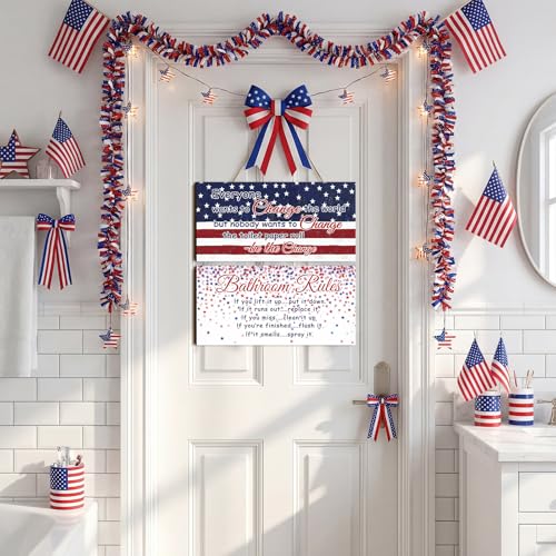 Jetec 2 Pcs Funny Bathroom Signs Wall Decor Farmhouse,Independence Day - style: Independence Day