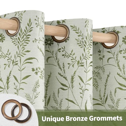 BGment Green Leaf Linen Curtains for Living Room 72 Inch Length 2 Panels - color: Green, size: 52"W x 72"L (Pack of 2)