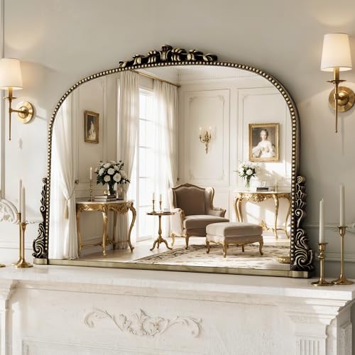 Large Bronze Vintage Mirror - 28"X36" French Baroque Antique Mirror - Traditional Ornate Decorative Wall Mounted Arched Mirrors for Bedroom Mantel Entryway Hallways - Home Decor for Living Room - color: Vintage Copper, size: 28"L x 36"W