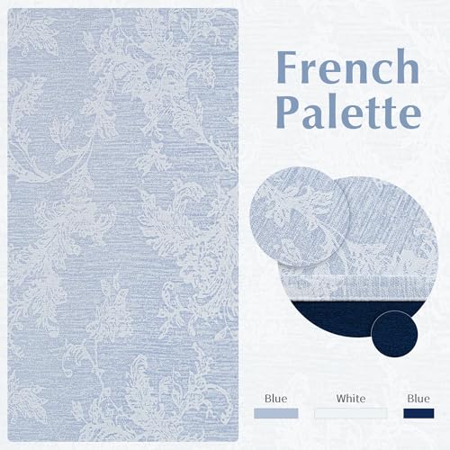 FMFUNCTEX Blue Floral Jacquard Blackout Curtains, 52X63 Inches, 2 Panels - color: Blue, size: 52"W x 63"L (Pack of 2)