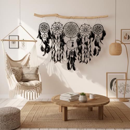 5 Pack Black Dream Catchers Boho Wall Decor Macrame Wall Hanging