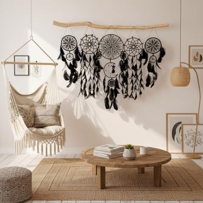 5 Pack Black Dream Catchers Boho Wall Decor Macrame Wall Hanging
