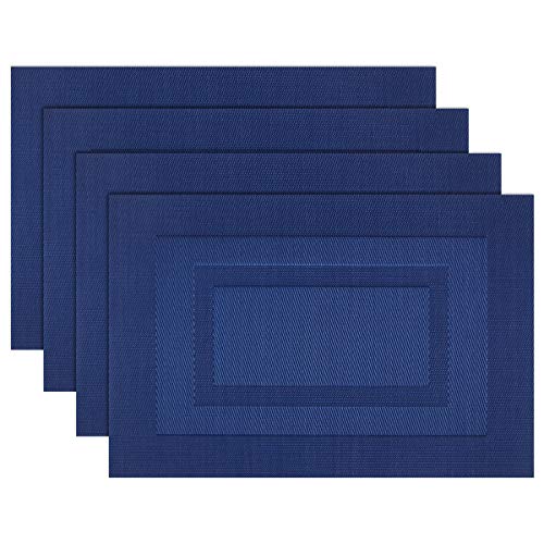 PIGCHCY Placemats,Washable Vinyl Woven Table Mats,Elegant Durable Placemats for Dining Table Set of 4 (18 x 12 inches, Navy Blue) - color: Box: Blue Navy, size: 4 Placemats
