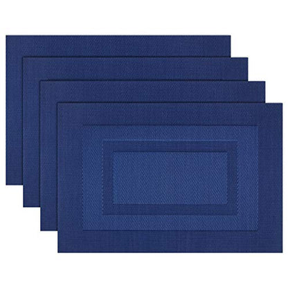 PIGCHCY Placemats,Washable Vinyl Woven Table Mats,Elegant Durable Placemats for Dining Table Set of 4 (18 x 12 inches, Navy Blue) - color: Box: Blue Navy, size: 4 Placemats