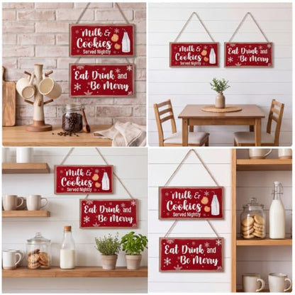Blulu 2 Pcs Christmas Wooden Signs, Farmhouse Kitchen and Coffee Bar Decor