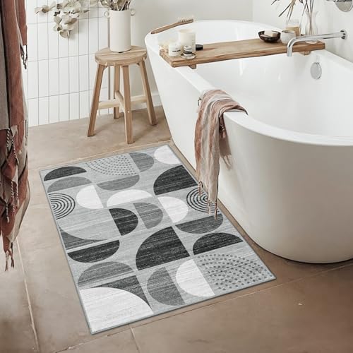 MUJOO Small Rug Washable,Boho 2x3 Area Rugs Non Slip Modern Abstract - color: Black and Grey, size: 2' x 3' (Rectangular)