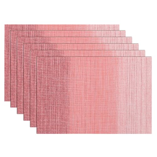 SHACOS Gradient Pink Woven Placemats Set of 6 Place Mats Indoor Outdoor - color: Gradient Pink, size: Set of 6